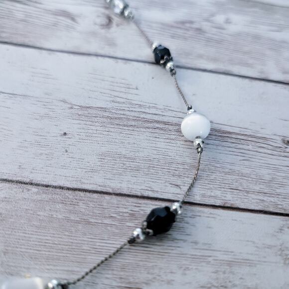 Silver Tone Necklaces with Black & White-ish Accents - Tarnished - Picture 5 of 8